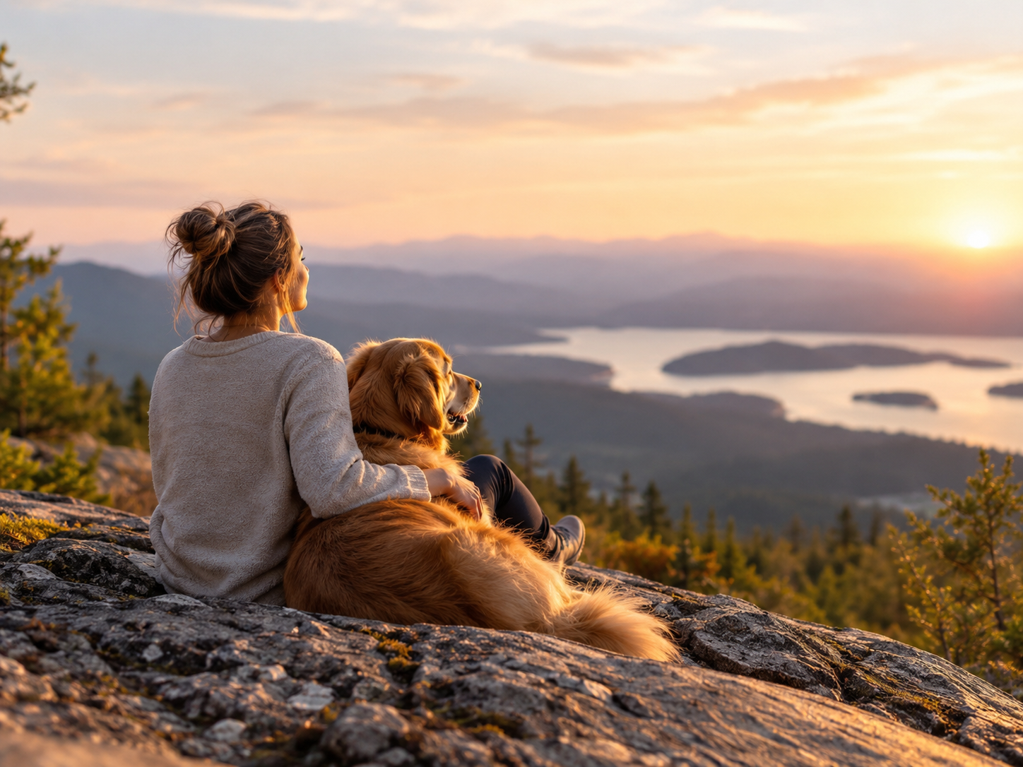 Man relaxing outdoors with his dog