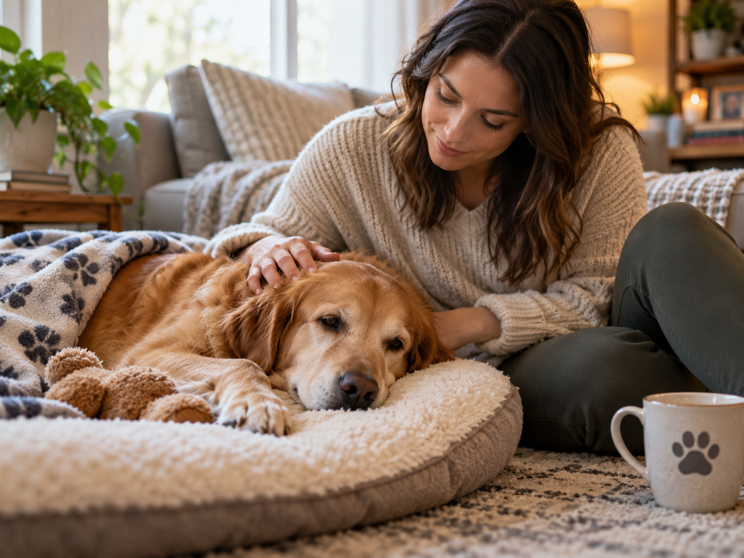 Dog resting on a blanket