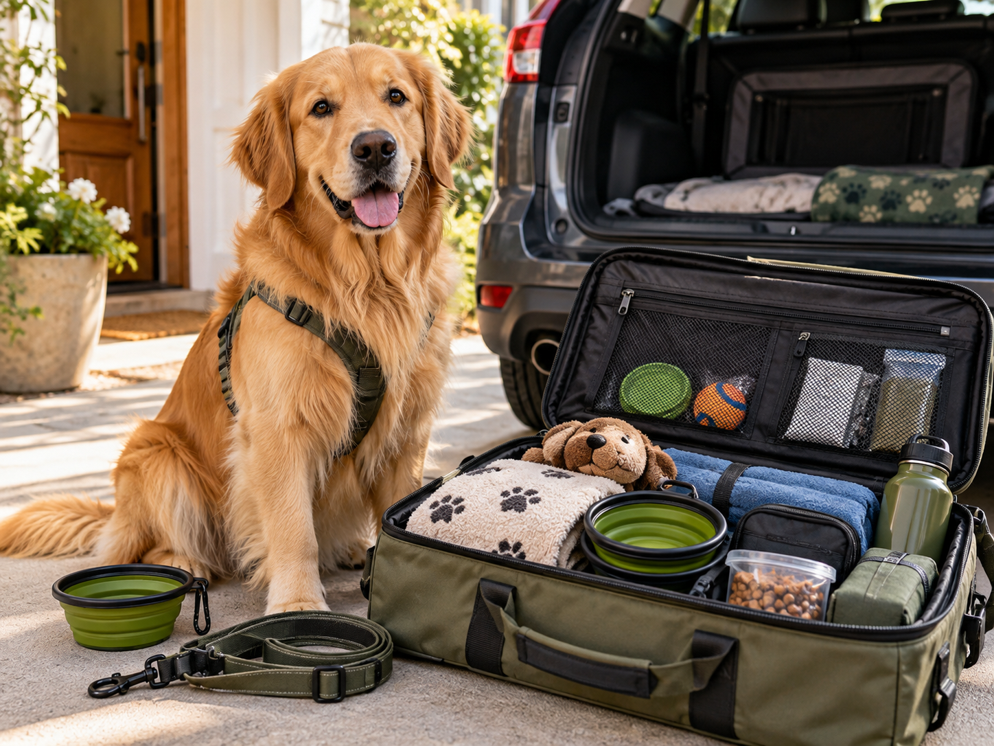 Dog relaxing in a travel bed
