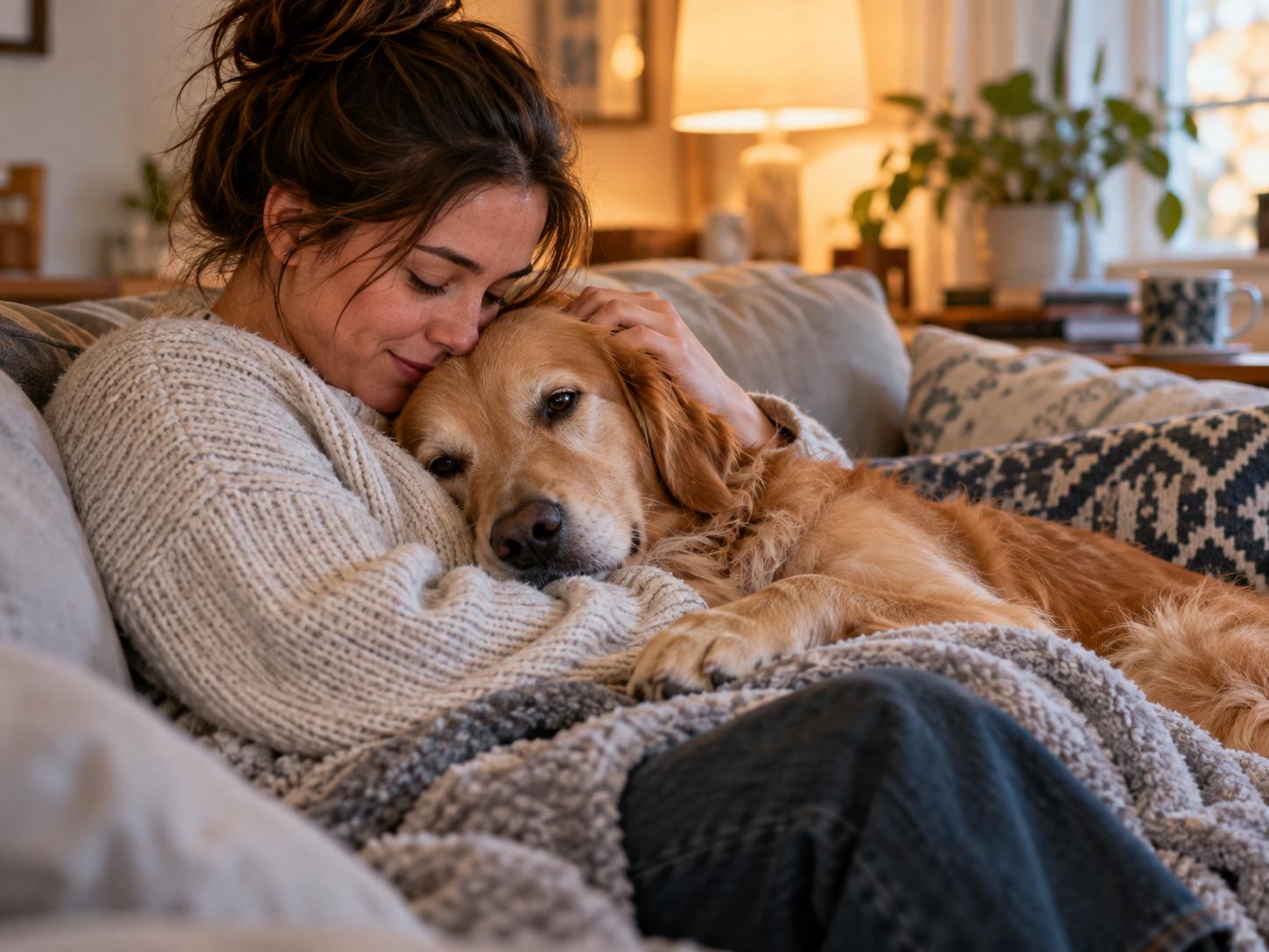 Woman hugging her dog