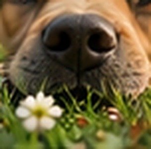 Dog sniffing the grass
